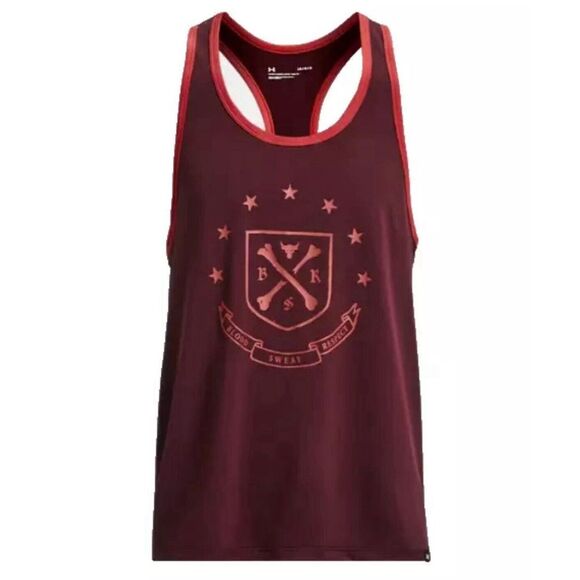 Under Armour Project Rock Tank Top Mens Large Blood Sweat Respect BSR Maroon Red - Picture 1 of 3